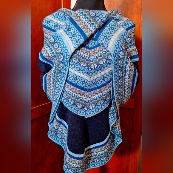 🦙NWOT ECOLOGIC ARTS alpaca wool sleeved poncho in vibrant blues. Size S - Picture 5 of 9